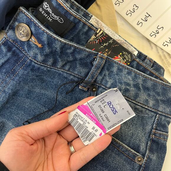 Ed Hardy Y2K Jean Shorts Large Blue Cut-Off "Dual Tigers" Print Denim NWT - Picture 5 of 5